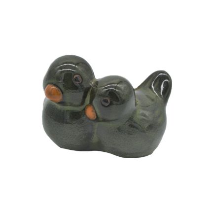Vogelpärchen - L. 9 cm - dunkelgrün- Terracotta