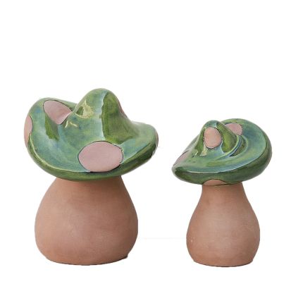 Pilze - teilweise glasierte Terracotta - 2 Größen - grün - Royal Garden