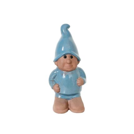 Wichtel, stehend - H.  33 cm - Terracotta, glasiert- Heritage Garden - azurblau