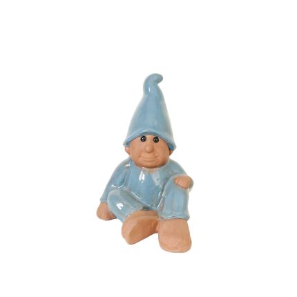 Wichtel, sitzend - H.  29 cm - Terracotta, glasiert- Heritage Garden - azurblau