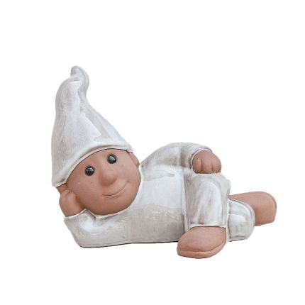 Wichtel, liegend - L. 31 cm - Terracotta, glasiert- Heritage Garden - cappuccino