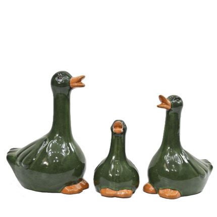 Entenfiguren - glasierte Terracotta - dunkelgrün - 3 Größen - Royal Garden