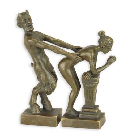 Bronzefigur mit Satyr und nackter Frau