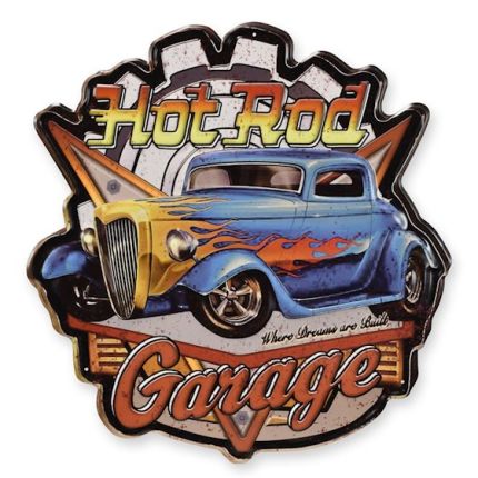 Geprägtes Blechschild, AN EMBOSSED TIN PLATE - HOT ROD GARAGE