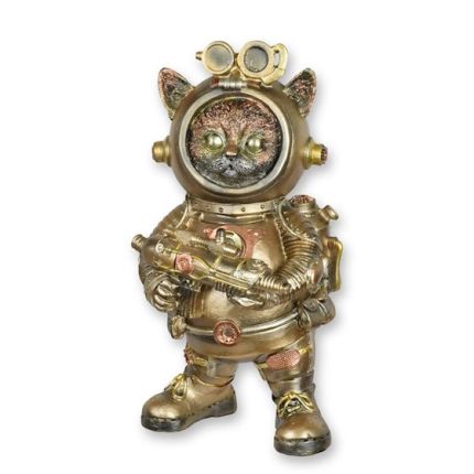 Steampunkfigur Katze als Astronaut - H. 22,9 cm - Polyresin