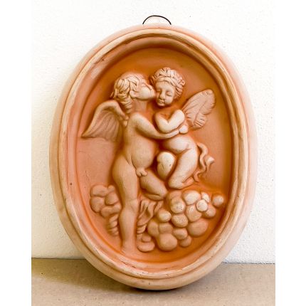 Galestro Terracotta, Pannello Ovale Putti, ovales Wandbild mit Putten, Dekoration, Relief