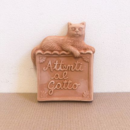 Galestro Terracotta, Wandbild "Attenti al Gatto" mit Katzenfigur, Höhe 23,5 cm