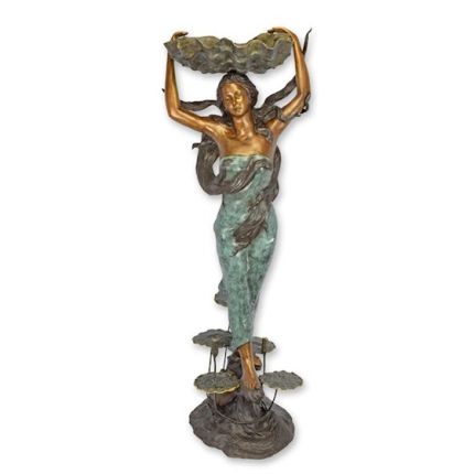 Brunnenfigur Frau mit Muschel - H. 200 cm - Bronze - mehrfarbig