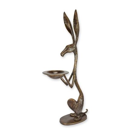 Hasenfigur mit Tablett, Bronze, Gartenfigur