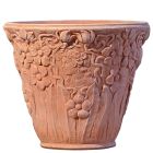 Impruneta Terracotta, Vaso Primavera Liberty, Blumentopf "Frühling", klein, rund, verziert, grau, Blütendekor, Terracottatopf