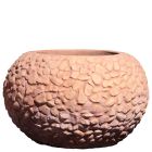 Impruneta Terracotta, Cache pot ghiaia, Blumentopf, rund, verziert, grau, Kiesmuster, Terracottatopf