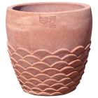 Impruneta Terracotta, Cache-pot onde, Blumentopf, rund, verziert, grau, Wellendekor, Terracottatopf