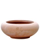 Impruneta Terracotta, Semel, Blumentopf, rund, bauchig, schlicht, flach, grau, Terracottatopf