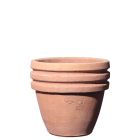 Impruneta Terracotta, Vasetto Trevaselli, Blumentopf, klein, rund, verziert, grau, Streifendekor, Terracottatopf