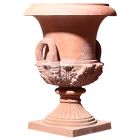 Impruneta Terracotta, Alzata medicea con foglie, Pokal, verziert, Blätterdekor, Griffe, Terracottapokal, Pflanzpokal