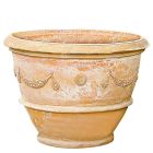 Impruneta Terracotta, Conca con Piedino Festonata, großer Pflanztopf mit Fuß, Becken, Pflanzgefäß
