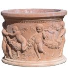 Impruneta Terracotta, Cilindro danza Robbiana, runder Pflanztopf, Blumentopf, Vase