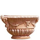 Impruneta Terracotta, Vaso ovale decorato con satiri, Blumenschale, Pflanzschale, Terracottaschale, Pflanztopf, oval, verziert, grau, Girlandendekor