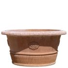 Impruneta Terracotta, Vaso basso baccellato e rosette, Blumentopf, groß, rund, verziert, grau, Streifendekor, Rosettendekor, Terracottatopf