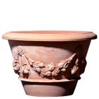 Impruneta Terracotta, Vaso festone continuo, Pflanztopf, rund, grau, verziert, Höhe 41 cm, Terracottatopf