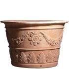 Impruneta Terracotta, Vaso Portofino con Girasoli, Pflanztopf, rund, verziert, Girlandendekor, Blumendekor