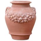 Impruneta Terracotta, Orcio Festonato a Parete, Wandkrug, Wandamphore, Krug, Henkel, halbrund, verziert, Früchtegirlande