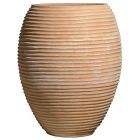 Impruneta Terracotta, Uovo millerighe grande, Pflanzgefäß, Pflanzvase, rund, verziert, groß, grau, Streifendekor, Terracottatopf, Bodenvase