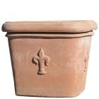 Impruneta Terracotta, Tinozza con Giglio, Blumenkasten, quadratisch, verziert, grau, Liliendekor, Vierecktopf, Terracottatopf