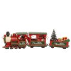 Miniaturmodell Weihnachtszug, Weihnachtsdeko, Zinkblech, A TIN MODEL OF A LOCOMOTIVE WITH 2 WAGONS IN CHRISTMAS STYLE