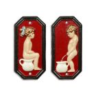 2er-Set Gusseisenschilder, A PAIR OF CAST IRON "BOY" AND "GIRL" TOILET PLAQUES - RED