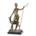 Bronzefigur Diana mit Hirschkuh, nackte Frauenfigur, A BRONZE SCULPTURE OF DIANA WITH DOE