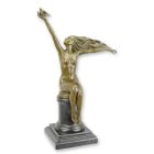 Bronzefigur weiblicher Akt, Nacktfigur, A BRONZE SCULPTURE CALLED THE CARRIER PIGEON