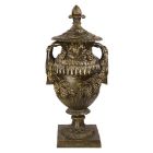 Gusseisenpokal in Bronze-Optik, A CAST IRON ORNAMENTAL GARDEN URN ON STAND, BRONZE LOOK