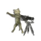 Bronze-Katzenfigur mit Kamera, A BRONZE SCULPTURE OF A CAT PHOTOGRAPHER