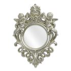 Wandspiegel, rund, ovaler Rahmen, verziert, silberfarben, Barockspiegel, Dielenspiegel, Hängespiegel, Schlafzimmerspiegel, A RESIN FRAMED SILVER MIRROR