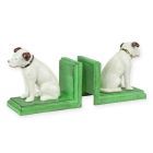 2er-Set Gusseisen-Buchstützen mit Hundefiguren, A PAIR OF CAST IRON NIPPER DOG BOOKENDS, GREEN BASE