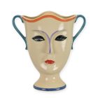 Porzellanvase, abstrakt, Henkel, Gesichtsdekor, rund, Blumenvase, A PORCELAIN ABSTRACT FACE FLOWER VASE