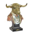 Kunststeinfigur Stierbüste, Stier, Stierfigur, Stierbüste, Kunststeinstier, Kunststeintier, Dekofigur, A RESIN BUST OF A DRESSED BULL