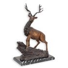 Bronzefigur Hirsch, Hirschfigur, Bronzehirsch, Tierfigur, Gartenfigur, Dekofigur, Wildtier, Bronzetier, A BRONZE SCULPTURE OF A DEER ON A MARBLE BASE