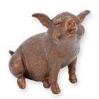 Bronzetierfigur Ferkel, Höhe 19 cm, Ferkelfigur, Schweinefigur, Tierfigur, Gartenfigur, A BRONZE SCULPTURE OF A SITTING PIGLET