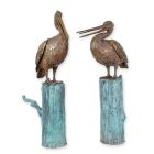 Bronzebrunnenfiguren Pelikane auf Pfosten, 2er-Set, Höhe 110 cm, freistehend, figürlich, Brunnenfigur, Gartenbrunnen, Standbrunnen, Brunnen, Fontäne, Wasserspiel, Wasserspeier, A PAIR OF BRONZE PELICANS ON POST FOUNTAINS