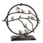 Moderne Bronzedekoration Vögel in einem Baum, Höhe 60 cm, Standdekoration, rund, mehrfarbig, Gartenfigur, Dekofigur, A MODERNIST BRONZE SCULPTURE OF BIRDS IN A TREE