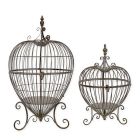 2er-Set Standvogelkäfige aus Eisen, Eisendeko, Gartendeko, Innendeko, A PAIR OF IRON BIRD CAGES