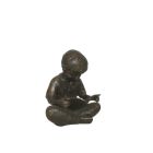 Bronze Figur, sitzender Junge mit Buch , Bronzefigur, Skulptur, Statue