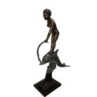 Bronze Figur, Frau mit Delphin, Skulptur, Statue