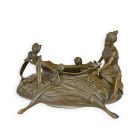 Bronzepflanzer im Jugendstildekor, Pflanzgefäß, flach, rund, verziert, A BRONZE ART NOUVEAU PLANTER