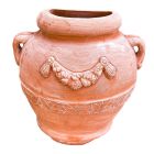 Galestro Terracotta, 1/2 Orcio, Wandkrug, Wandamphore, Henkel, halbrund, Verzierung, Blumengirlande, Streifen