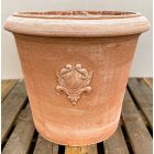 Galestro Terracotta, Vaso Primula, Blumentopf, Übertopf, rund, schlicht, Emblem, Rosentopf