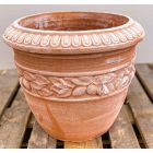 Galestro Terracotta, Vaso Fascia, Blumentopf, rund, verziert, Fruchtdekor, Blätterdekor, Streifendekor, Bordüre