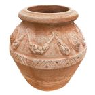 Galestro Terracotta, Botte, Vase, Pflanztopf, rund, verziert, Girlande, Bordüre, Maske